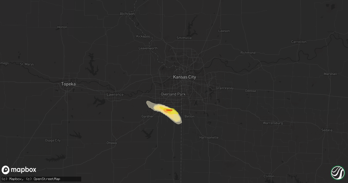 Hail map in Overland Park, KS on July 10, 2021