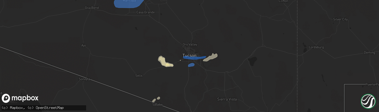 Hail map in Tucson, AZ on July 10, 2021