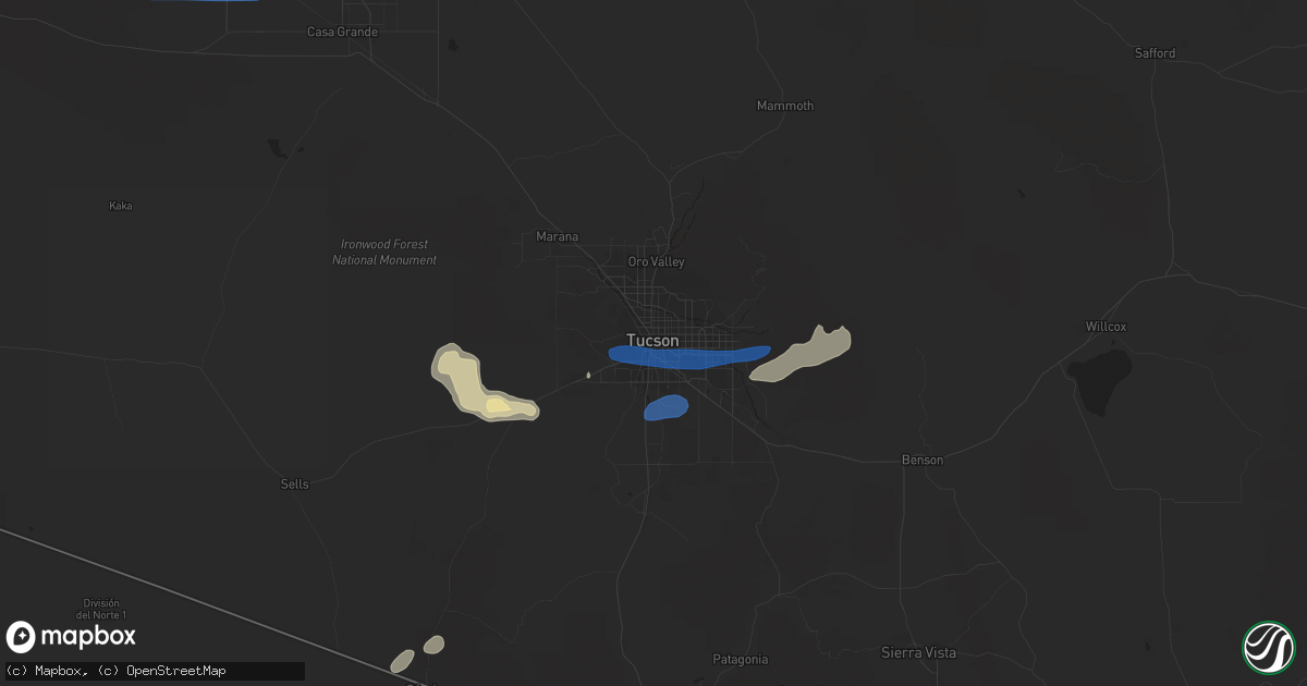 Hail map in Tucson, AZ on July 10, 2021
