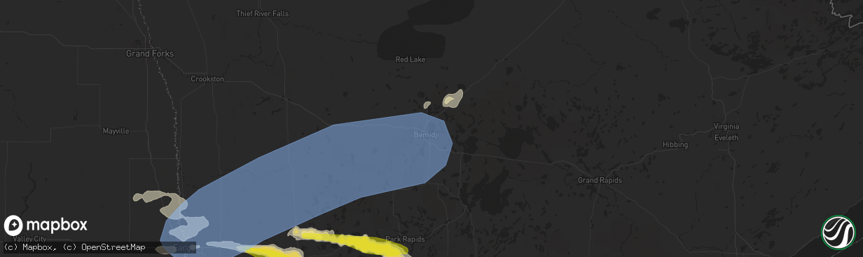 Hail map in Bemidji, MN on July 10, 2022