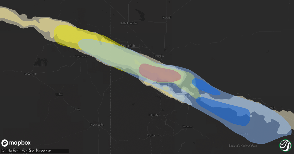 Hail map in Deadwood, SD on July 10, 2022