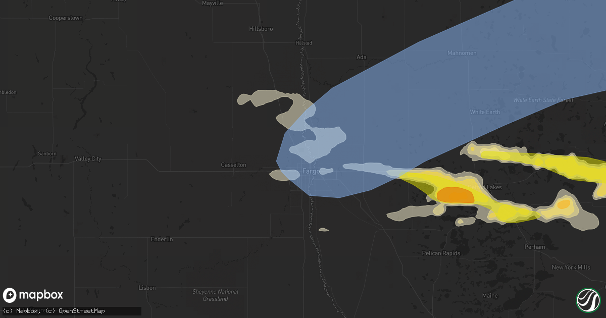 Hail map in Fargo, ND on July 10, 2022