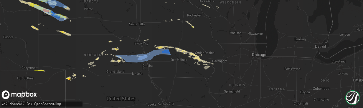 Hail map in Iowa on July 10, 2022