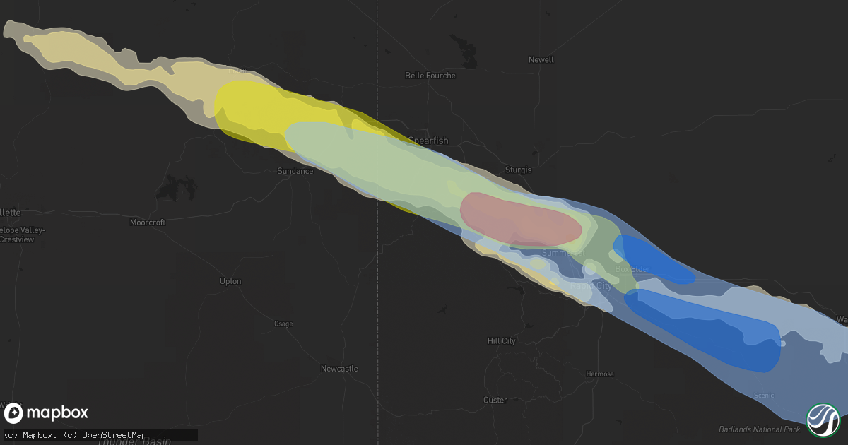 Hail map in Lead, SD on July 10, 2022