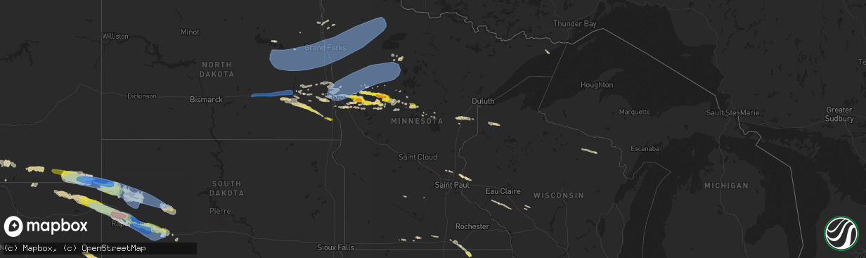 Hail map in Minnesota on July 10, 2022