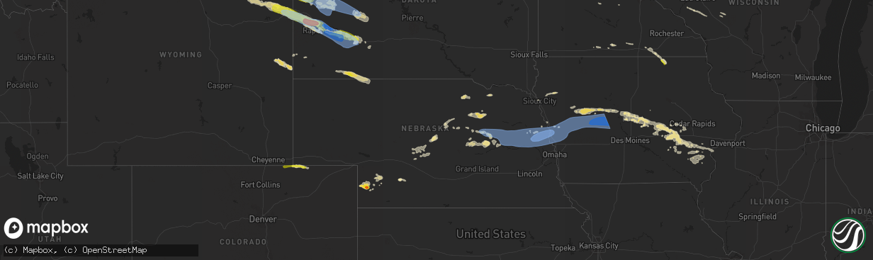 Hail map in Nebraska on July 10, 2022