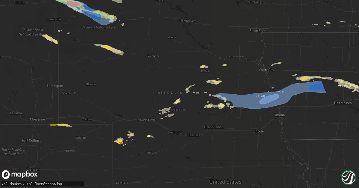 Hail map in Nebraska on July 10, 2022