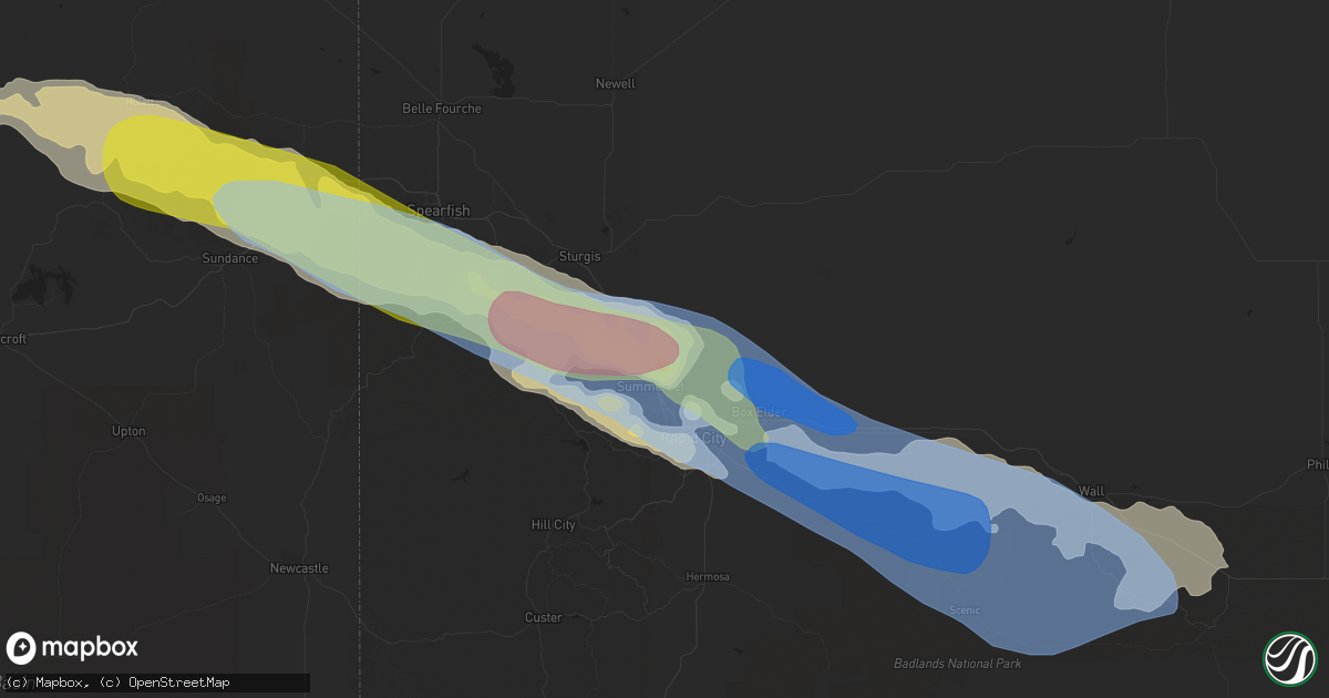 Hail map in Piedmont, SD on July 10, 2022