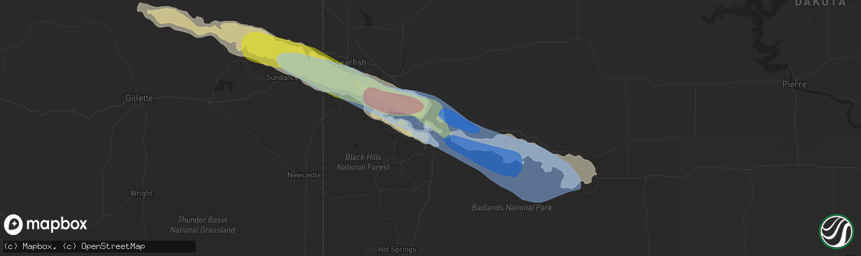 Hail map in Rapid City, SD on July 10, 2022
