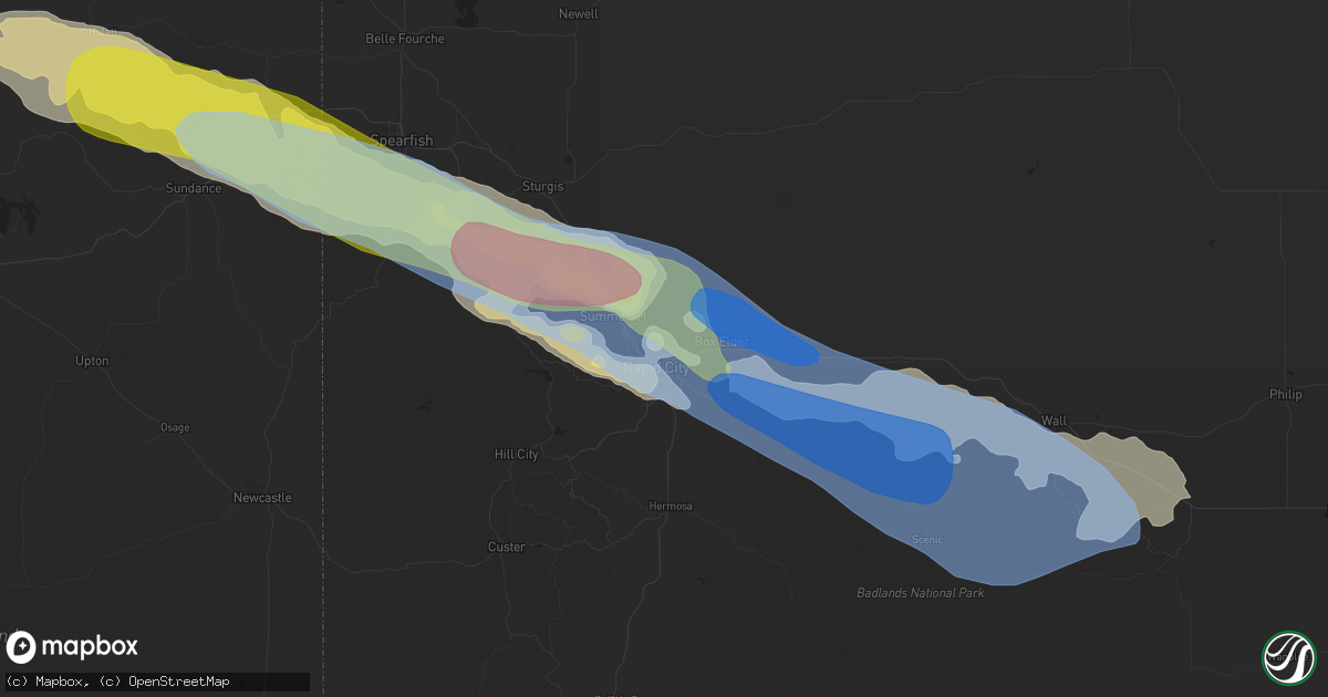Hail map in Rapid City, SD on July 10, 2022