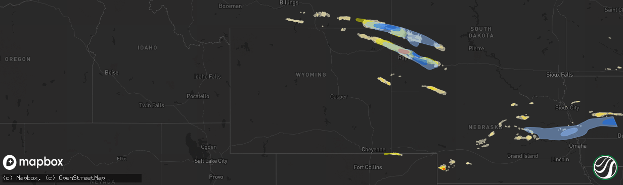 Hail map in Wyoming on July 10, 2022
