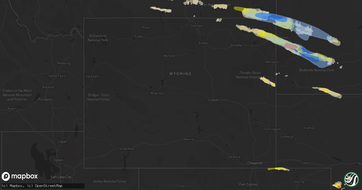 Hail map in Wyoming on July 10, 2022