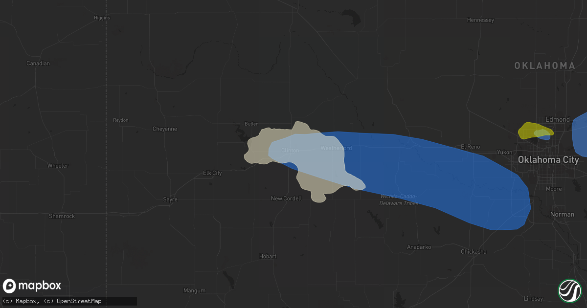 Hail map in Clinton, OK on July 10, 2023