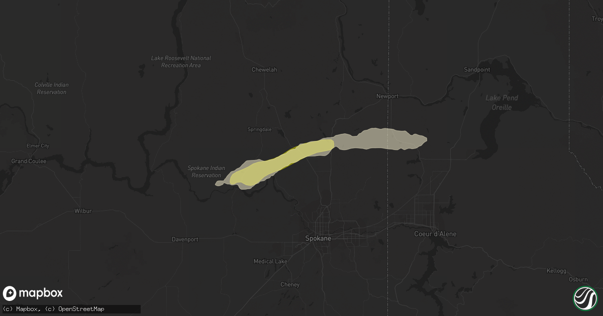Hail map in Deer Park, WA on July 10, 2023