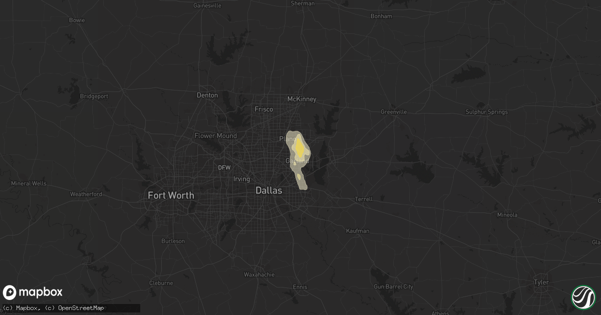 Hail map in Garland, TX on July 10, 2023