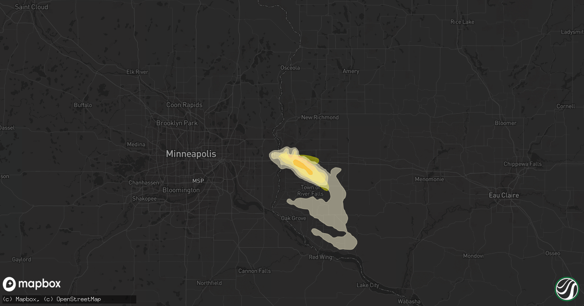 Hail map in Hudson, WI on July 10, 2023