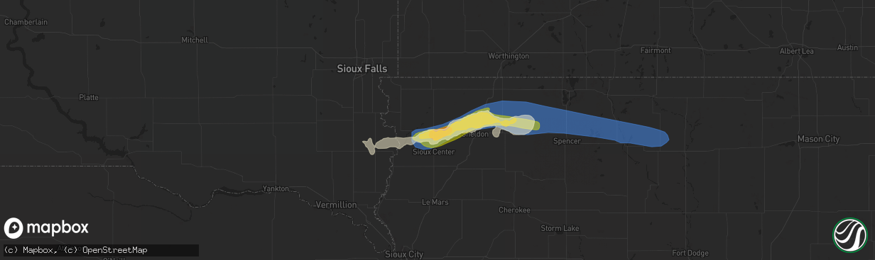 Hail map in Hull, IA on July 10, 2023