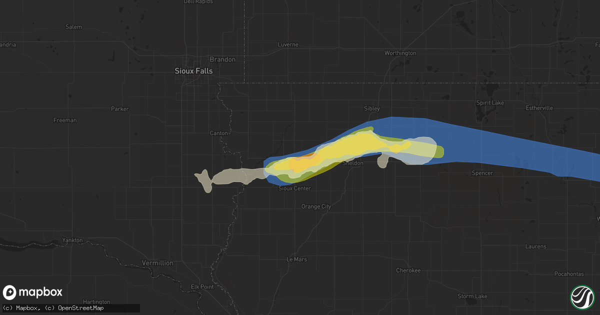 Hail map in Hull, IA on July 10, 2023