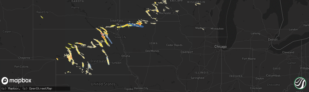Hail map in Iowa on July 10, 2023