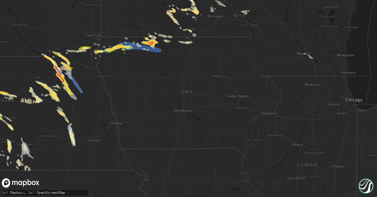 Hail map in Iowa on July 10, 2023