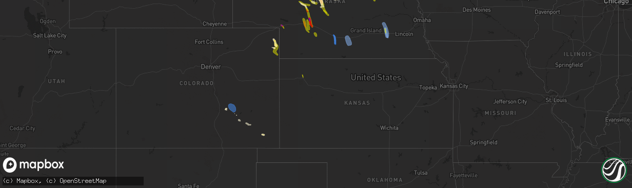 Hail map in Kansas on July 10, 2023