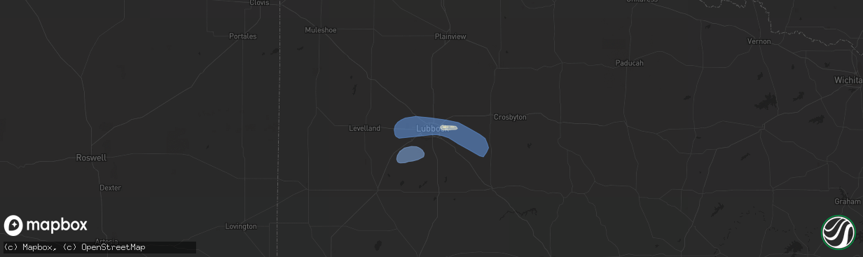 Hail map in Lubbock, TX on July 10, 2023