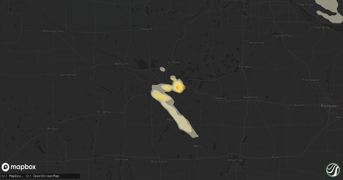 Hail map in Mankato, MN on July 10, 2023
