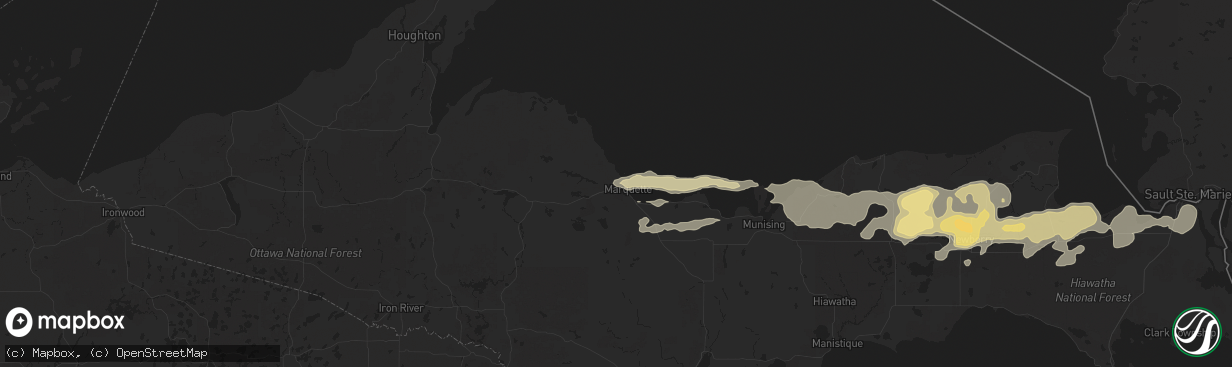 Hail map in Marquette, MI on July 10, 2023