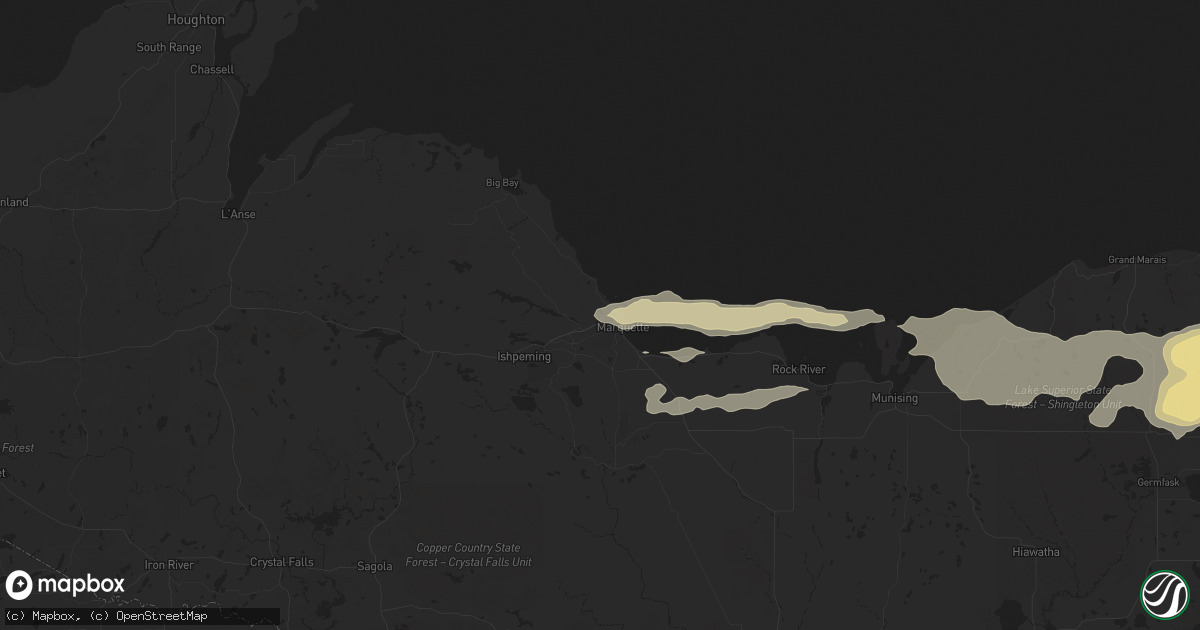 Hail map in Marquette, MI on July 10, 2023
