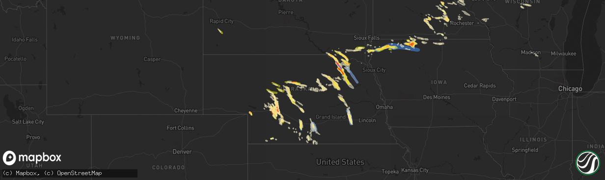 Hail map in Nebraska on July 10, 2023