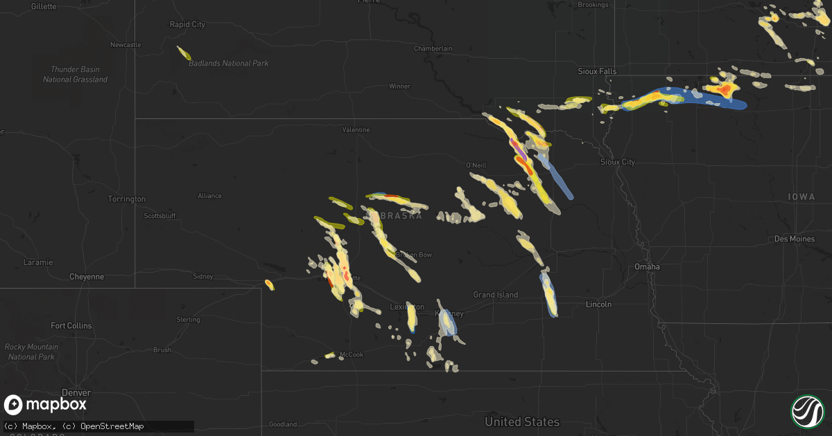 Hail map in Nebraska on July 10, 2023