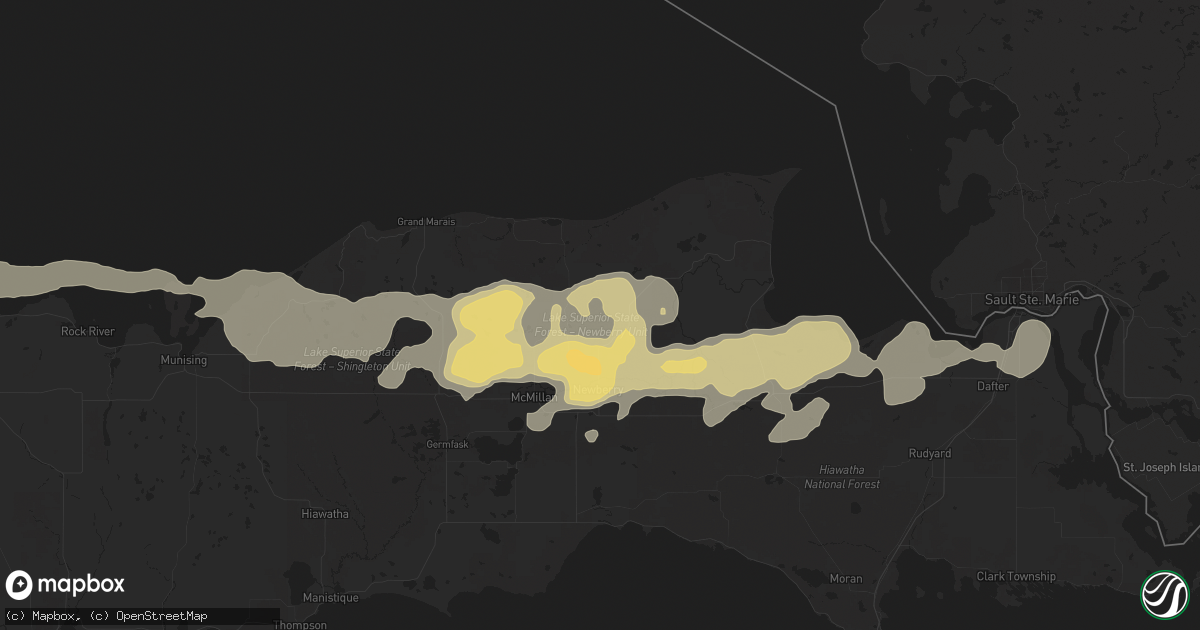 Hail map in Newberry, MI on July 10, 2023