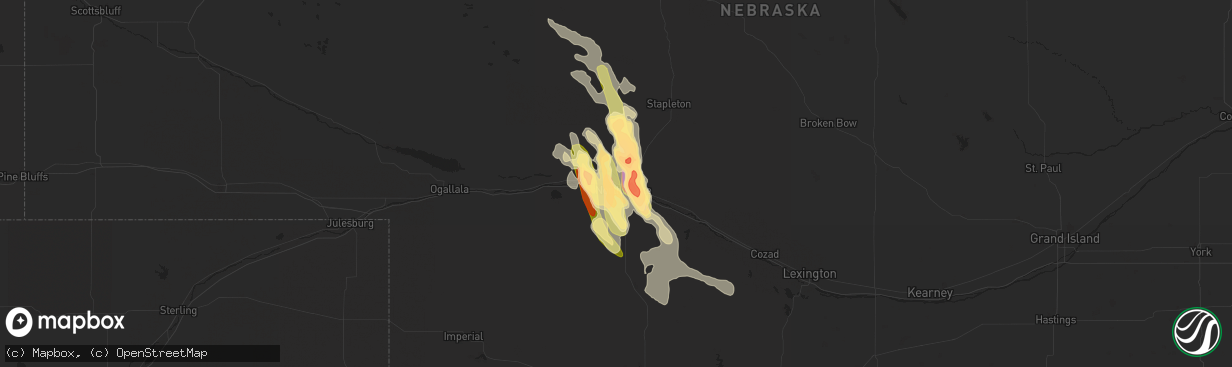 Hail map in North Platte, NE on July 10, 2023