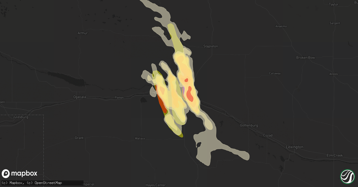 Hail map in North Platte, NE on July 10, 2023