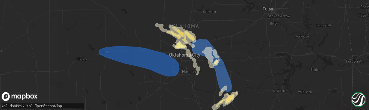 Hail map in Oklahoma City, OK on July 10, 2023