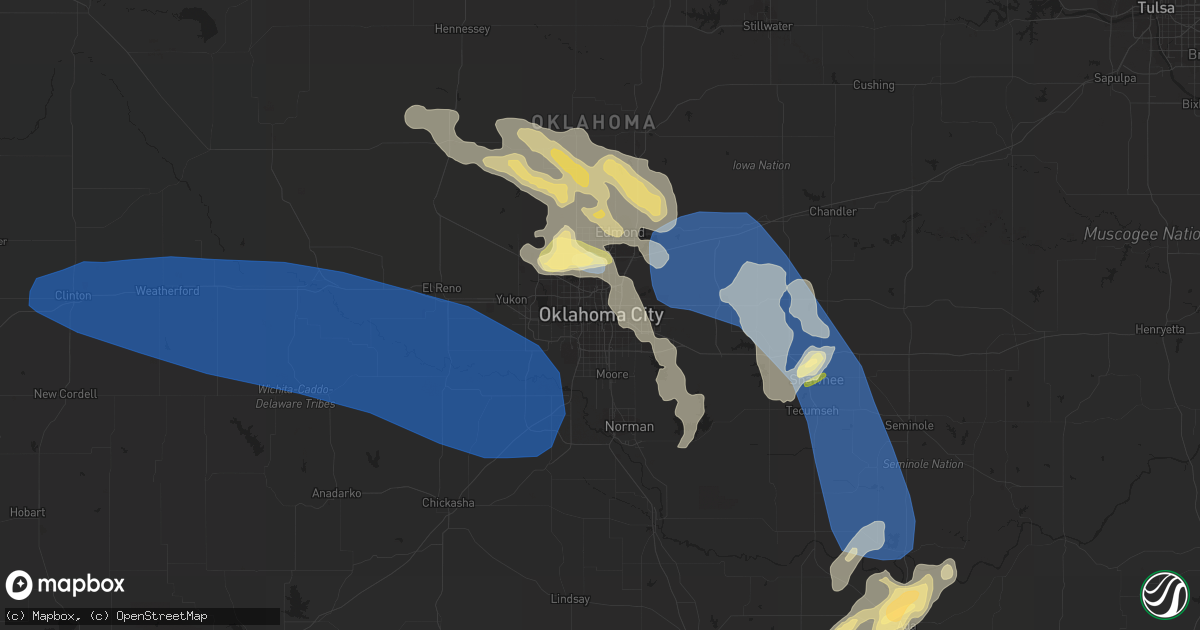 Hail map in Oklahoma City, OK on July 10, 2023