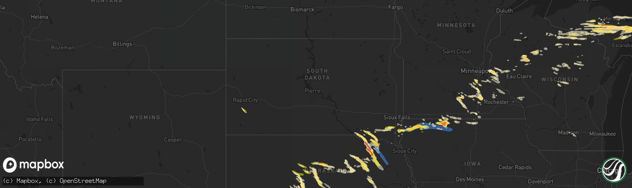 Hail map in South Dakota on July 10, 2023