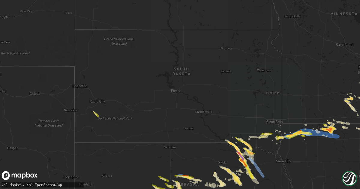 Hail map in South Dakota on July 10, 2023