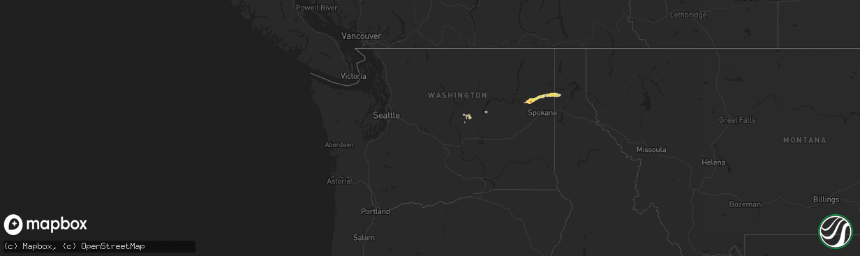 Hail map in Washington on July 10, 2023