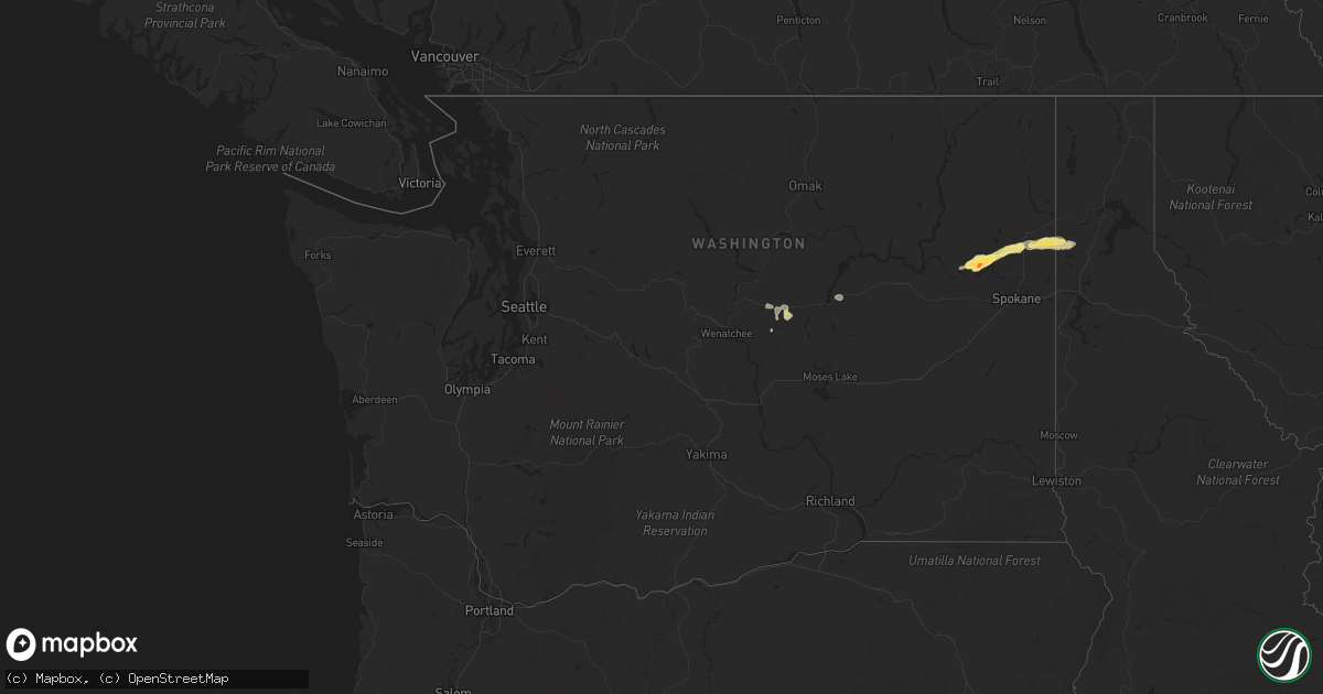 Hail map in Washington on July 10, 2023