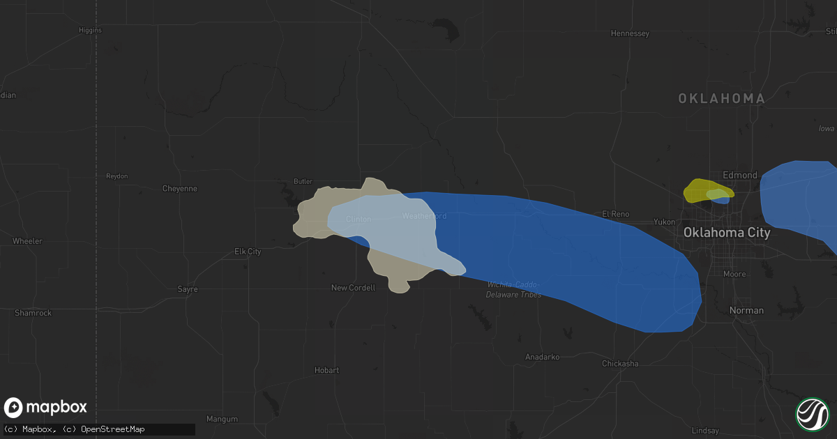 Hail map in Weatherford, OK on July 10, 2023