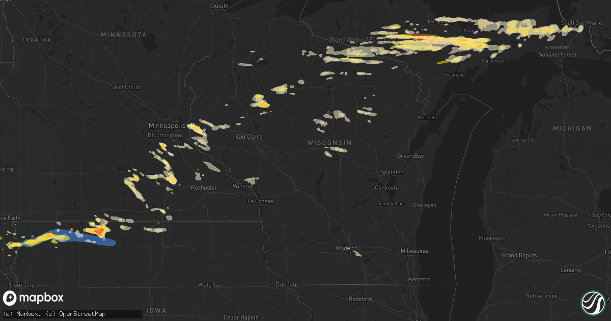 Hail map in Wisconsin on July 10, 2023