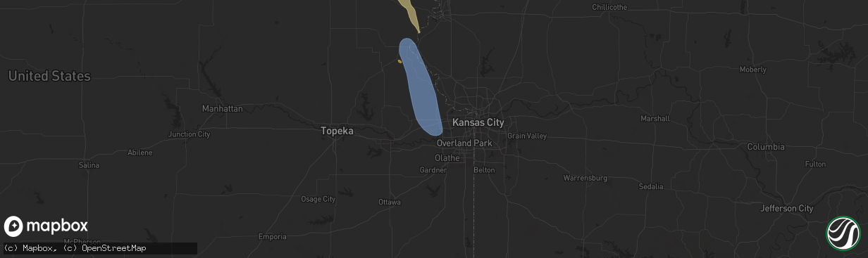 Hail map in Bonner Springs, KS on July 10, 2024