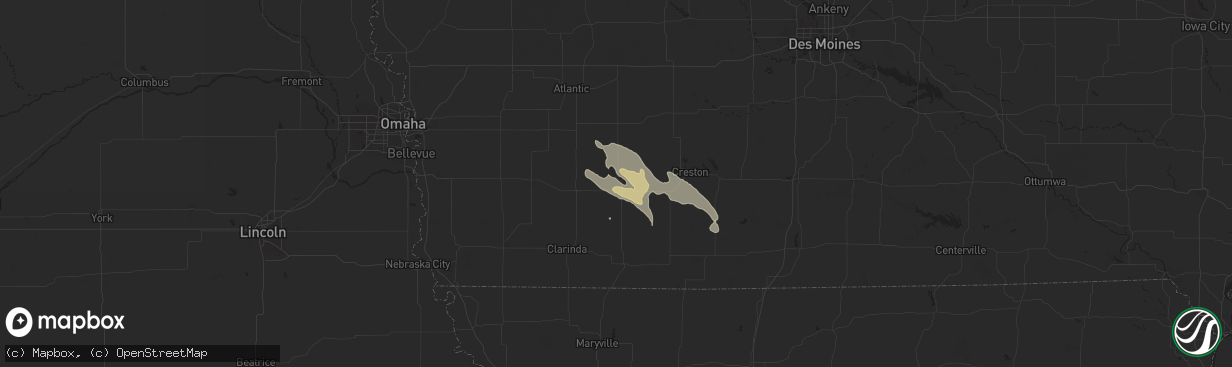 Hail map in Corning, IA on July 10, 2024