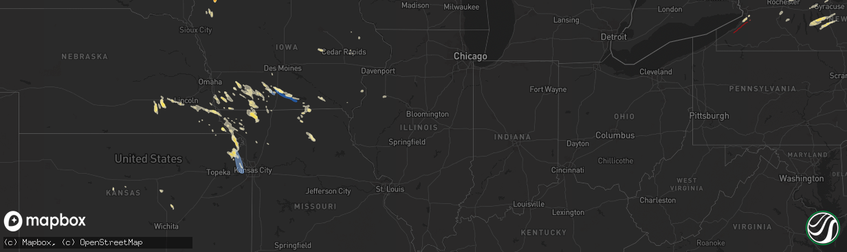 Hail map in Illinois on July 10, 2024