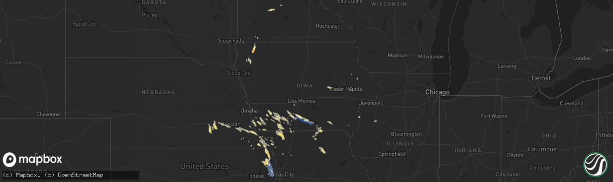 Hail map in Iowa on July 10, 2024