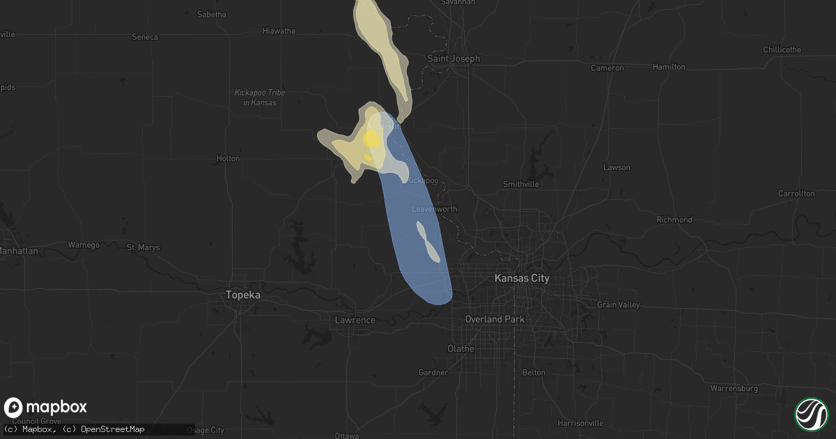 Hail map in Leavenworth, KS on July 10, 2024