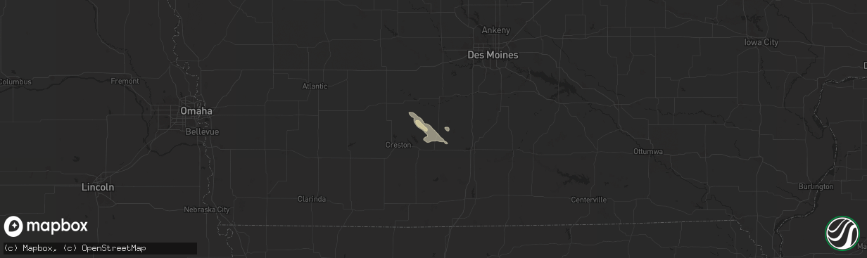 Hail map in Lorimor, IA on July 10, 2024