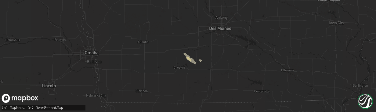 Hail map in Macksburg, IA on July 10, 2024