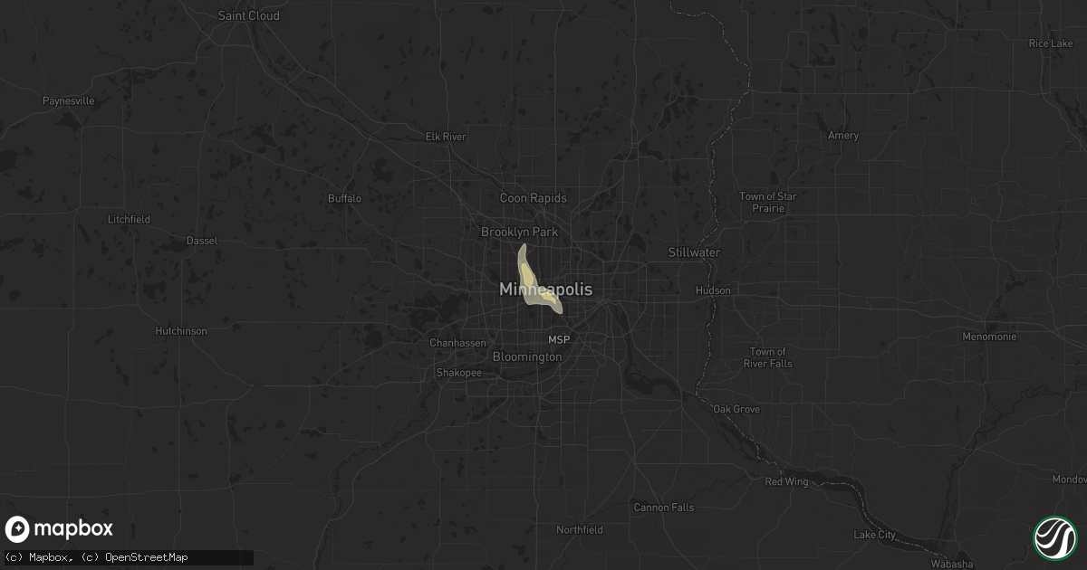 Hail map in Minneapolis, MN on July 10, 2024